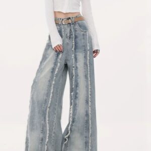Women's Retro Hemp Rope Tassel Loose Jeans