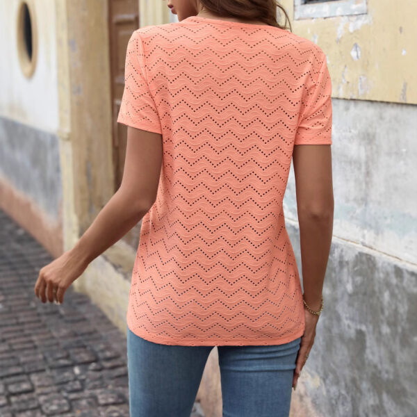 European And American Women's Clothing Casual Round Neck Pleated Single-breasted Short Sleeve - Image 4