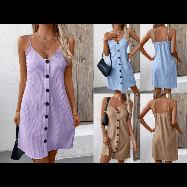 Women's Fashion Personalized Solid Color Sling Dress - Image 4