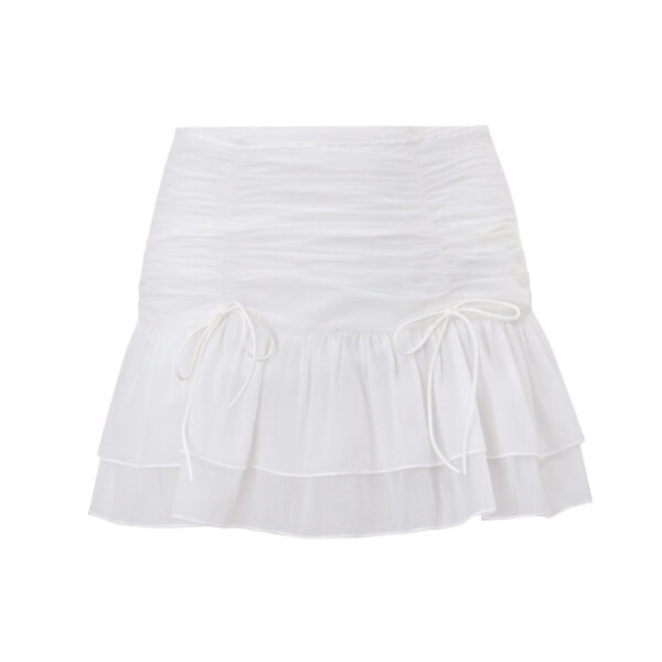 Women's New Sweet Girl Pleated Lace-up Stitching Mesh Slimming Skirt - Image 5