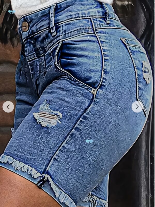 Women's Plus Size Ripped Denim Shorts High Stretch - Image 5