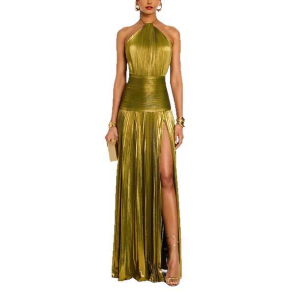 Women's Pleated Split Lace-up Halter Dress - Image 2