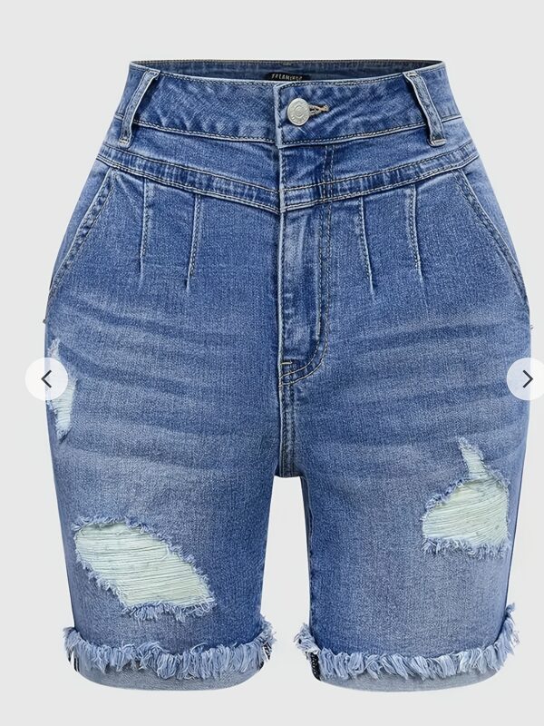 Women's Plus Size Ripped Denim Shorts High Stretch - Image 4