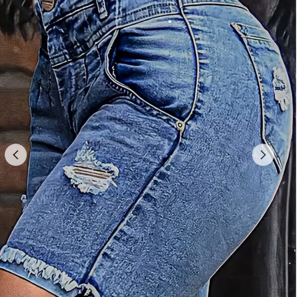 Women's Plus Size Ripped Denim Shorts High Stretch - Image 6