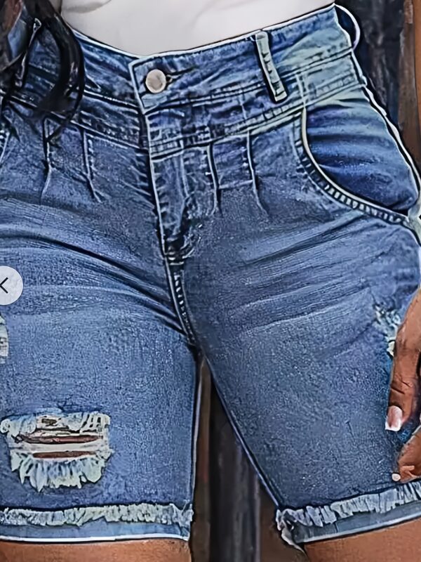 Women's Plus Size Ripped Denim Shorts High Stretch - Image 7