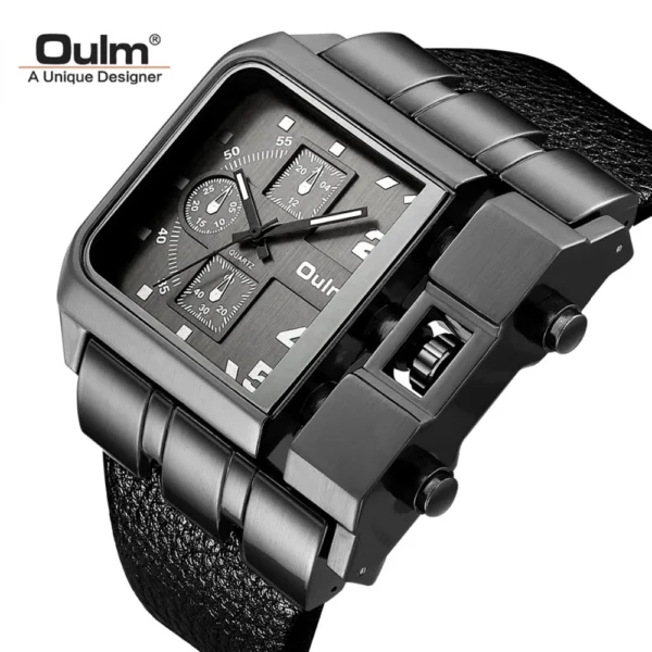 Oulm 3364 Men Luxury Quartz Watches Relojes Montre Homme Rectangle New Style Fashion Leather Band Sport Wrist Watch for Japan - Image 6