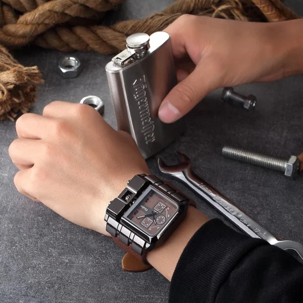 Oulm 3364 Men Luxury Quartz Watches Relojes Montre Homme Rectangle New Style Fashion Leather Band Sport Wrist Watch for Japan - Image 4