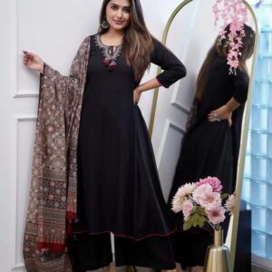 Ap-monika Women's Embroidered Chanderi Kurta With Bootom & Tissue Dupatta Set✨*
